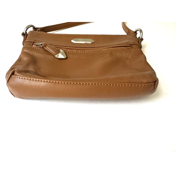 Perlina New York Crossbody Bag Caramel-Brown Leather Small Compact 9x6" Handbag - Picture 8 of 12